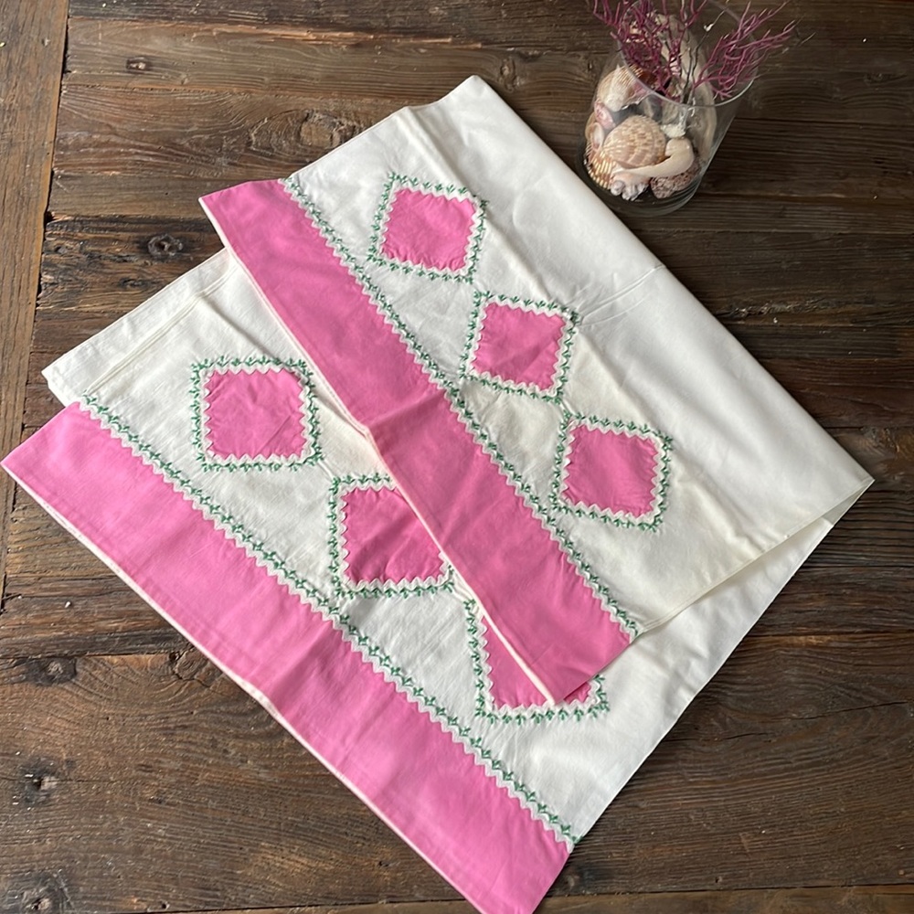 Vintage hand embroidered cotton pillow cases